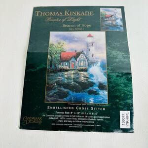 Vintage Thomas Kinkade Beacon Of Hope Embellished Cross Stitch Kit‎ Crafts New